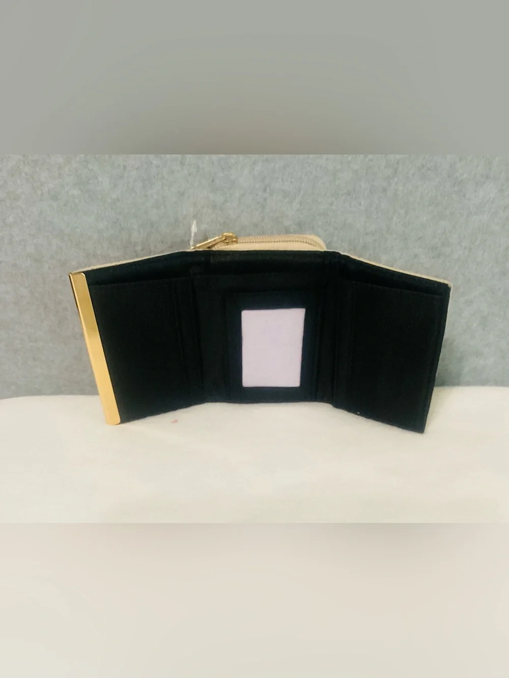 Jane & Barry Quilted Beige Compact Wallet with Gold Accent